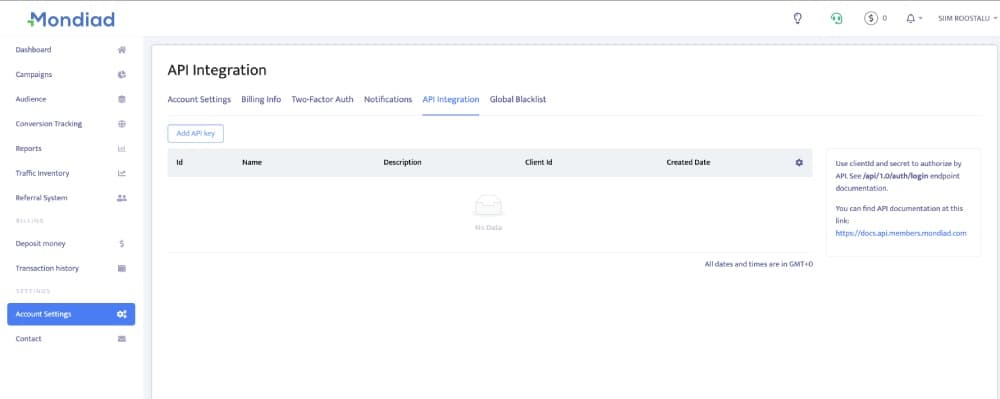 Mondiad API Token 1