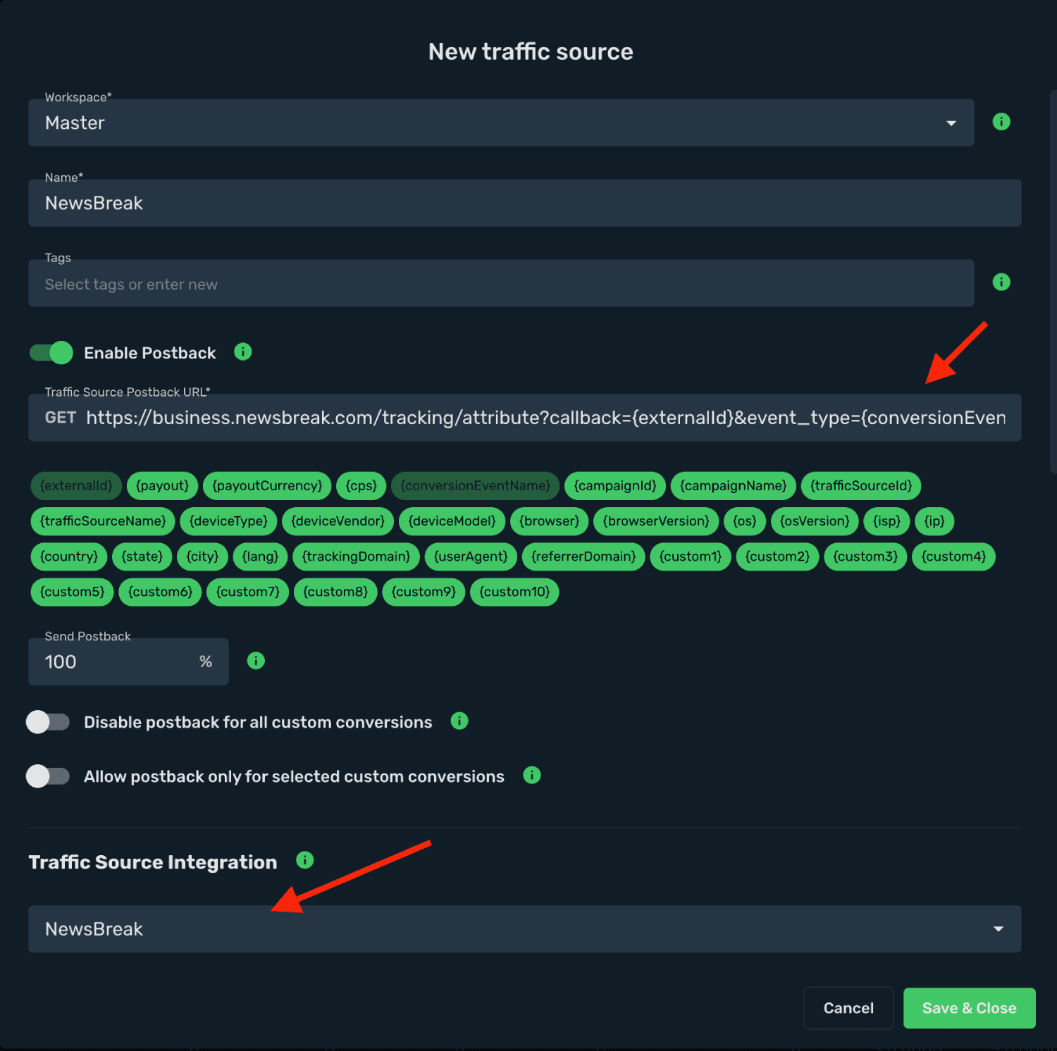 Setup NewsBreak traffic source step 3
