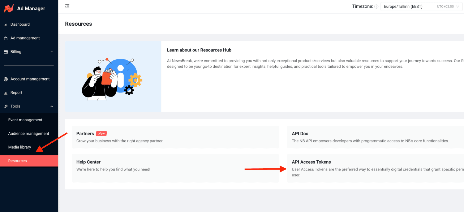 Get NewsBreak API token step 1