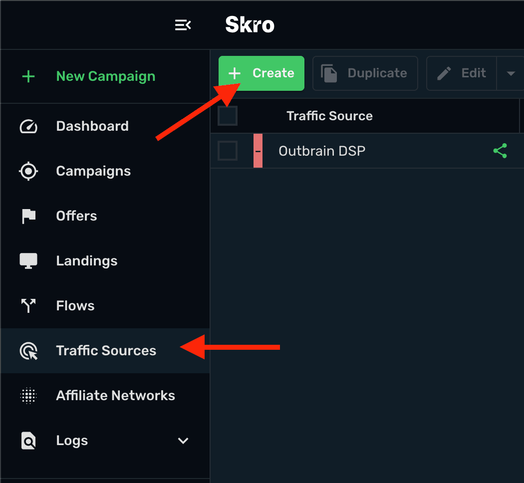 Setup Outbrain traffic source Step 1