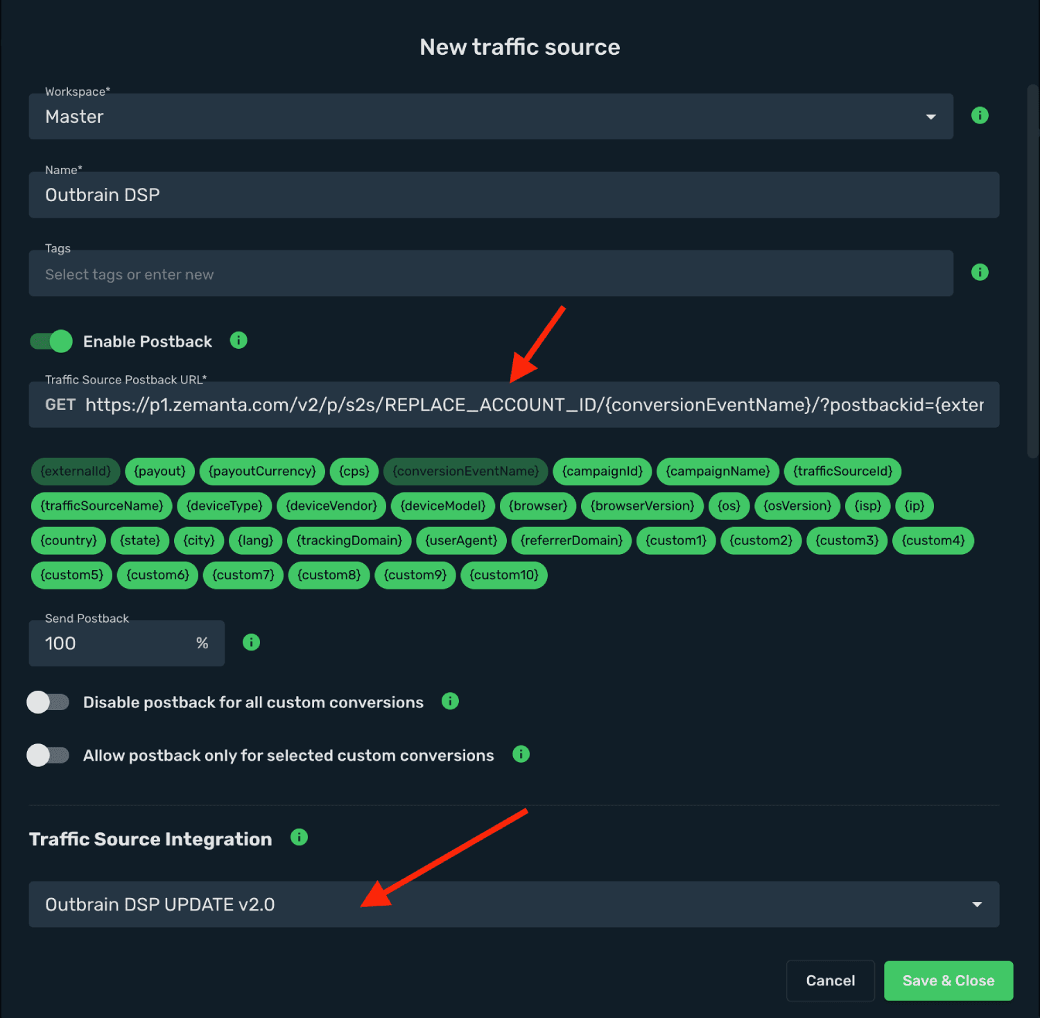 Setup Outbrain traffic source step 3