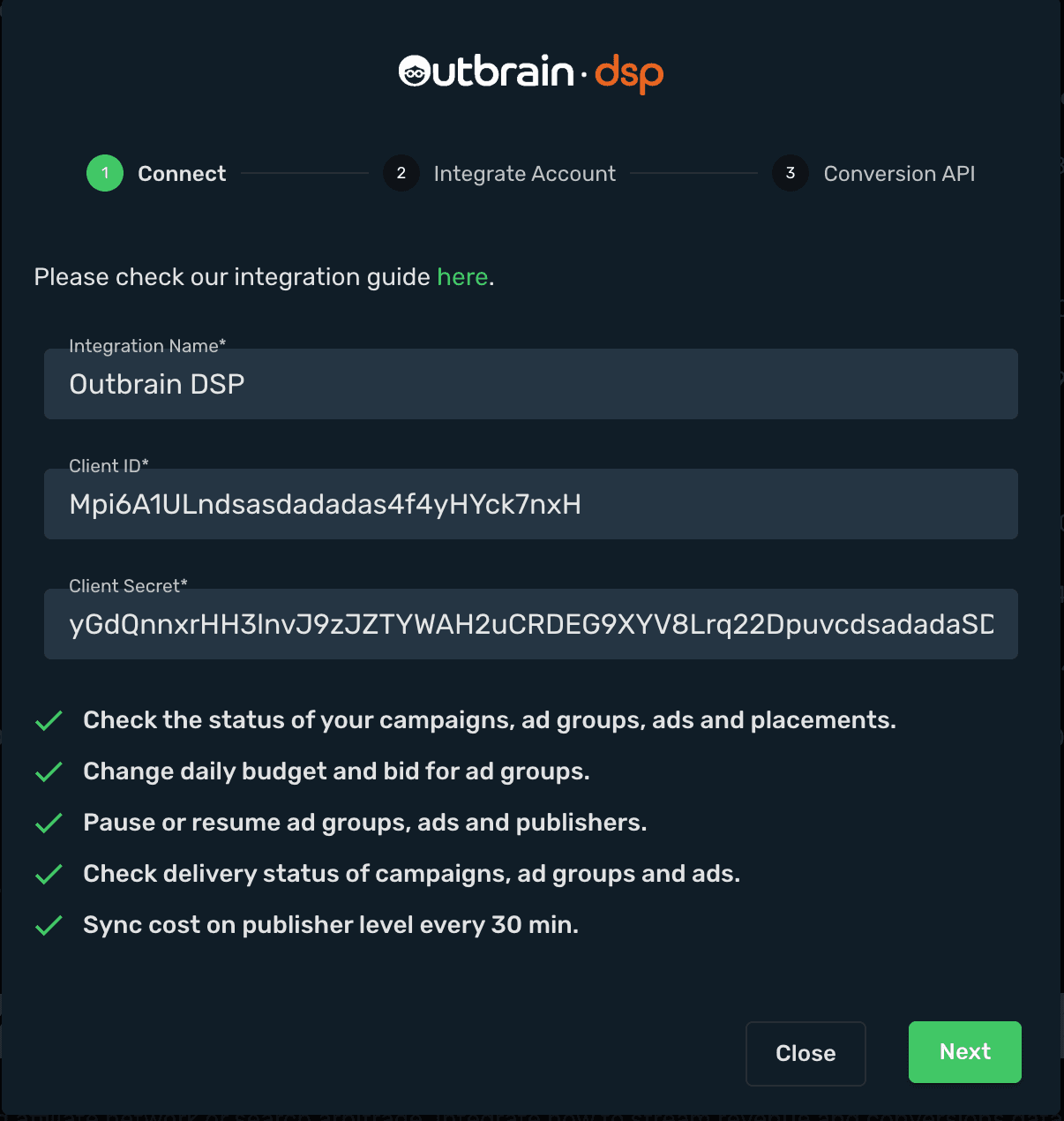 Outbrain DSP Integration step 3