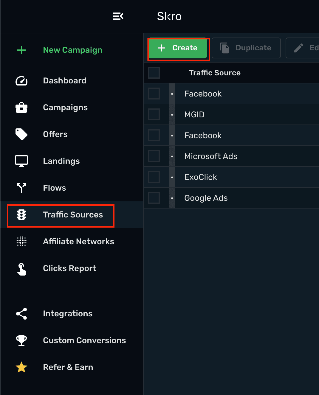 Setup Outbrain traffic source Step 1