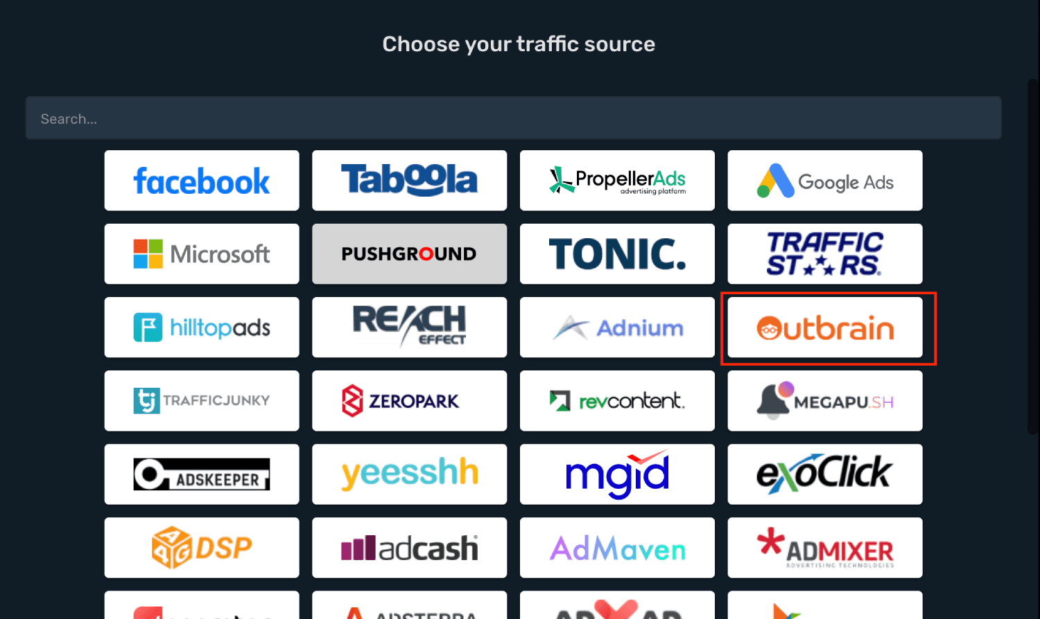 Setup Outbrain traffic source step 2