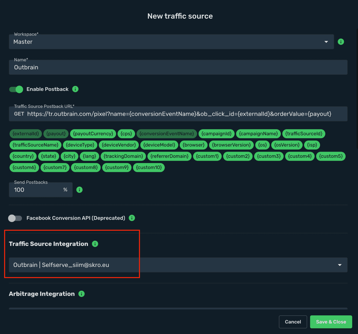 Setup Outbrain traffic source step 3