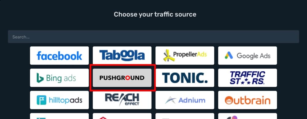Setup Pushground traffic source step 2