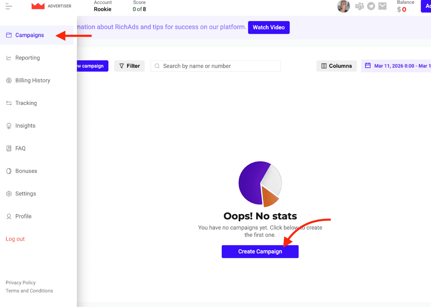 Step 1. Create a campaign on RichAds.