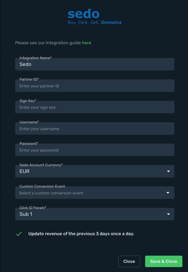 Sedo integration step 3