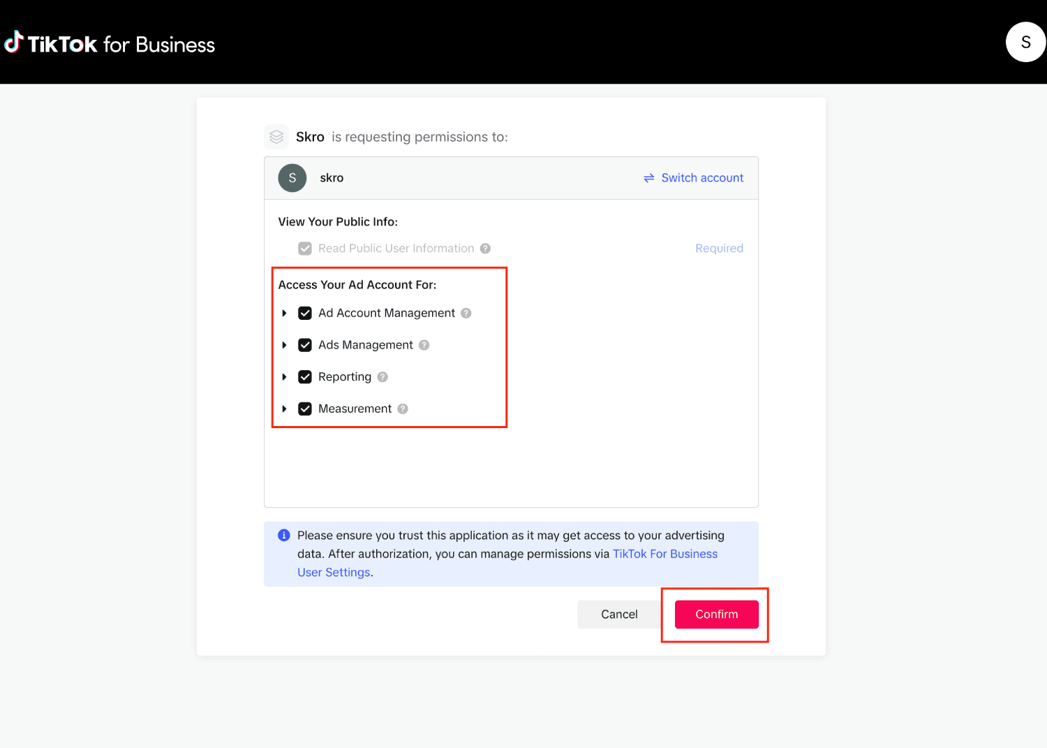 TikTok and Skro Integration step 3