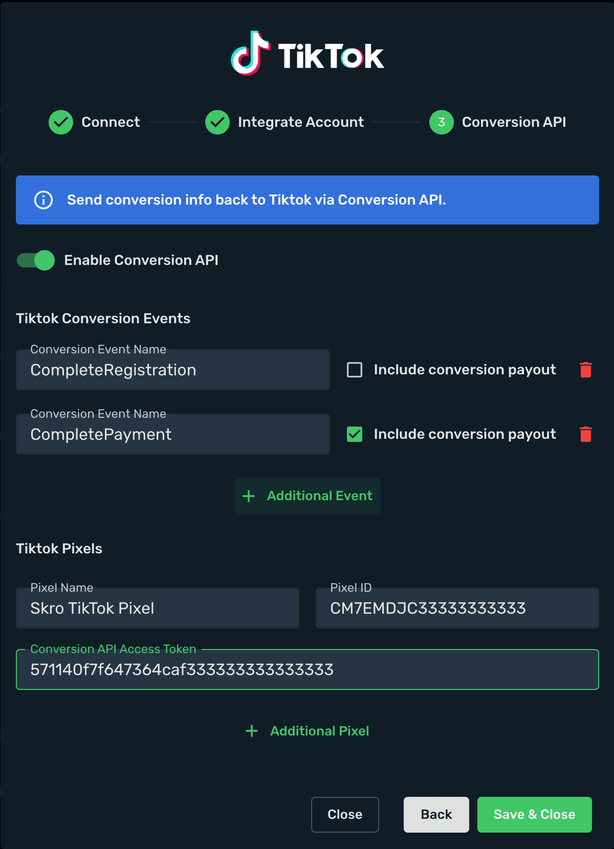 TikTok and Skro Integration step 5