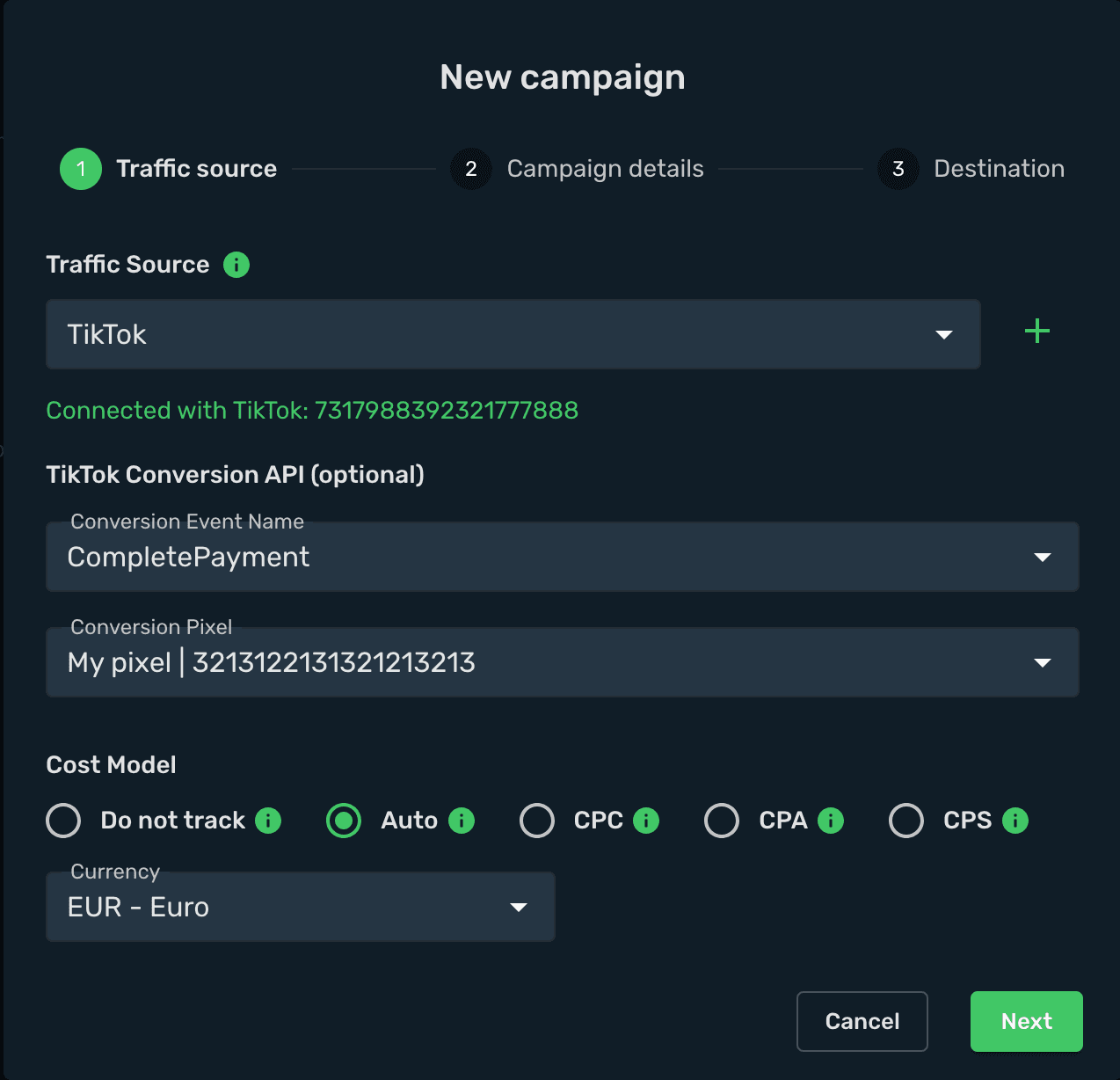 TikTok and Skro Integration step 9
