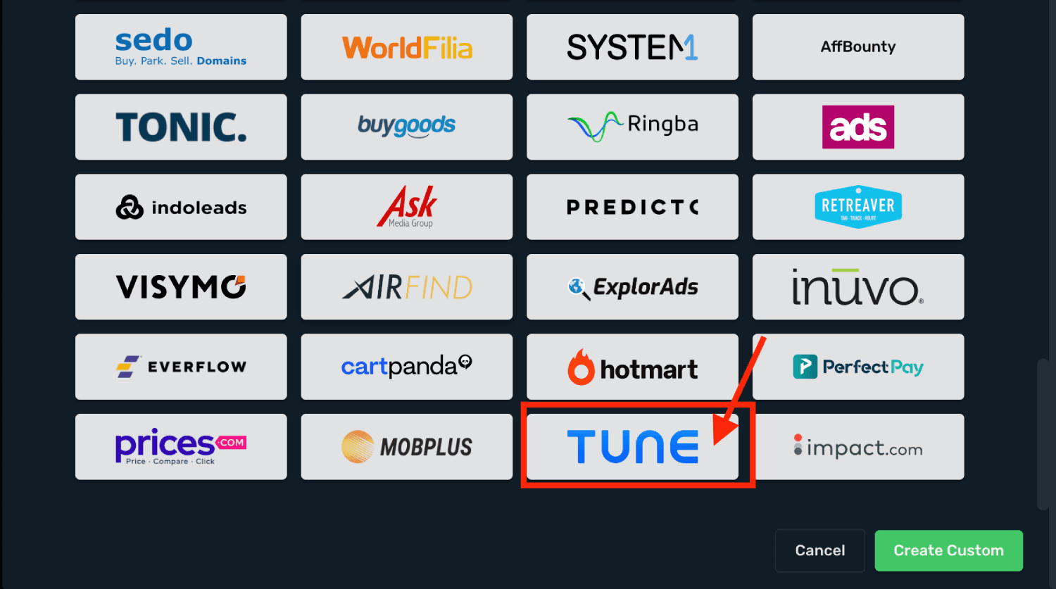 Choose Tune prefilled template