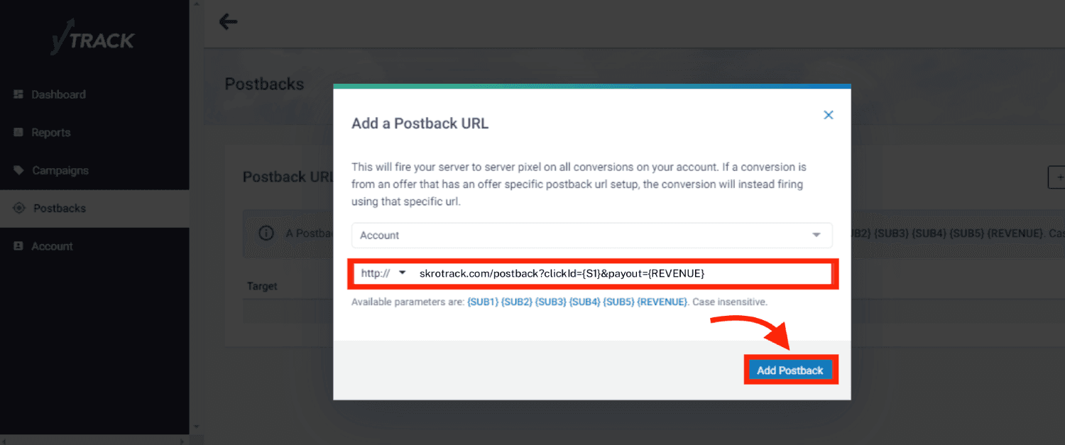 Add YTZ postback URL 2