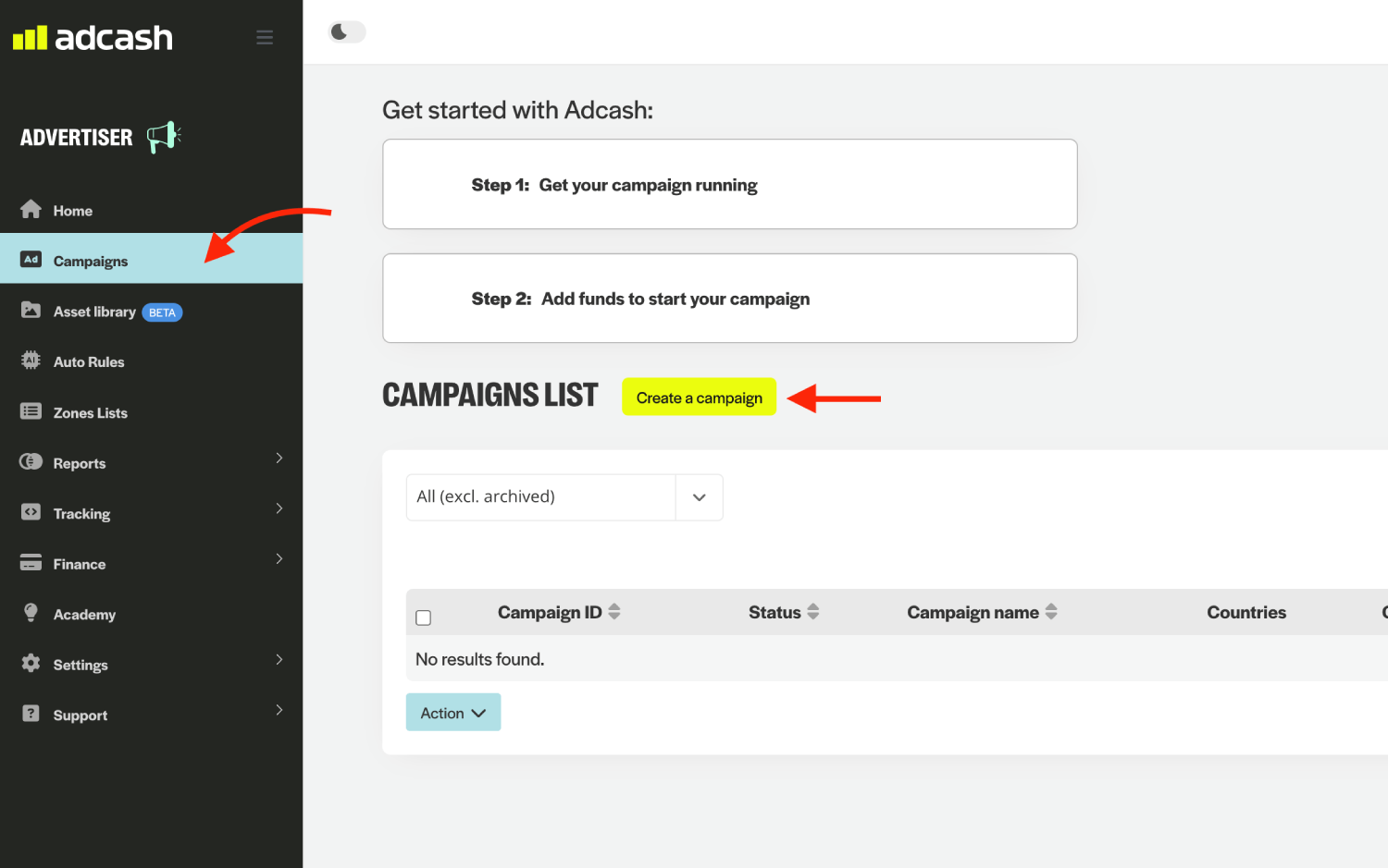 Step 1. Create a campaign on AdCash.