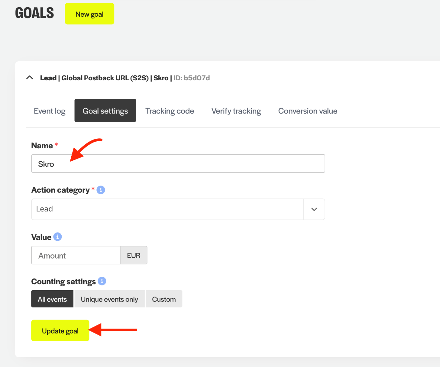 Copy AdCash Postback URL
