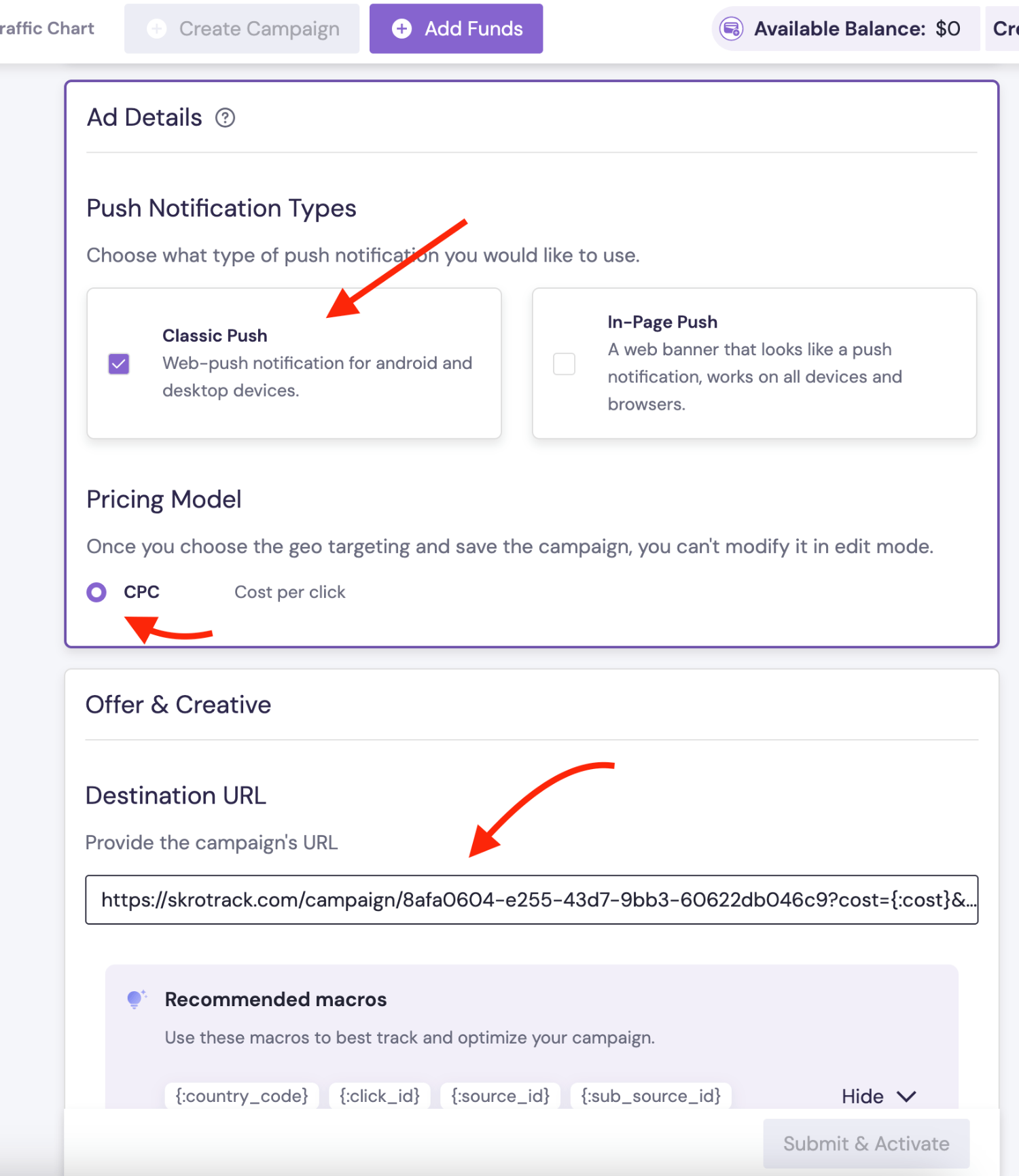 Step 3. Create a campaign on AdMaven.