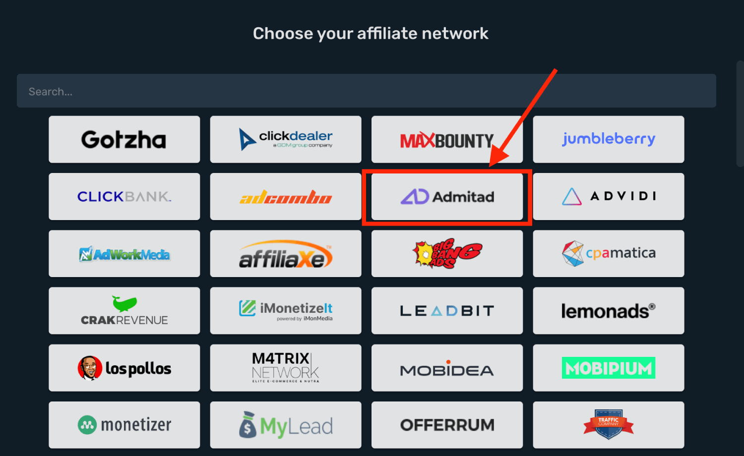 Choose Admitad prefilled template