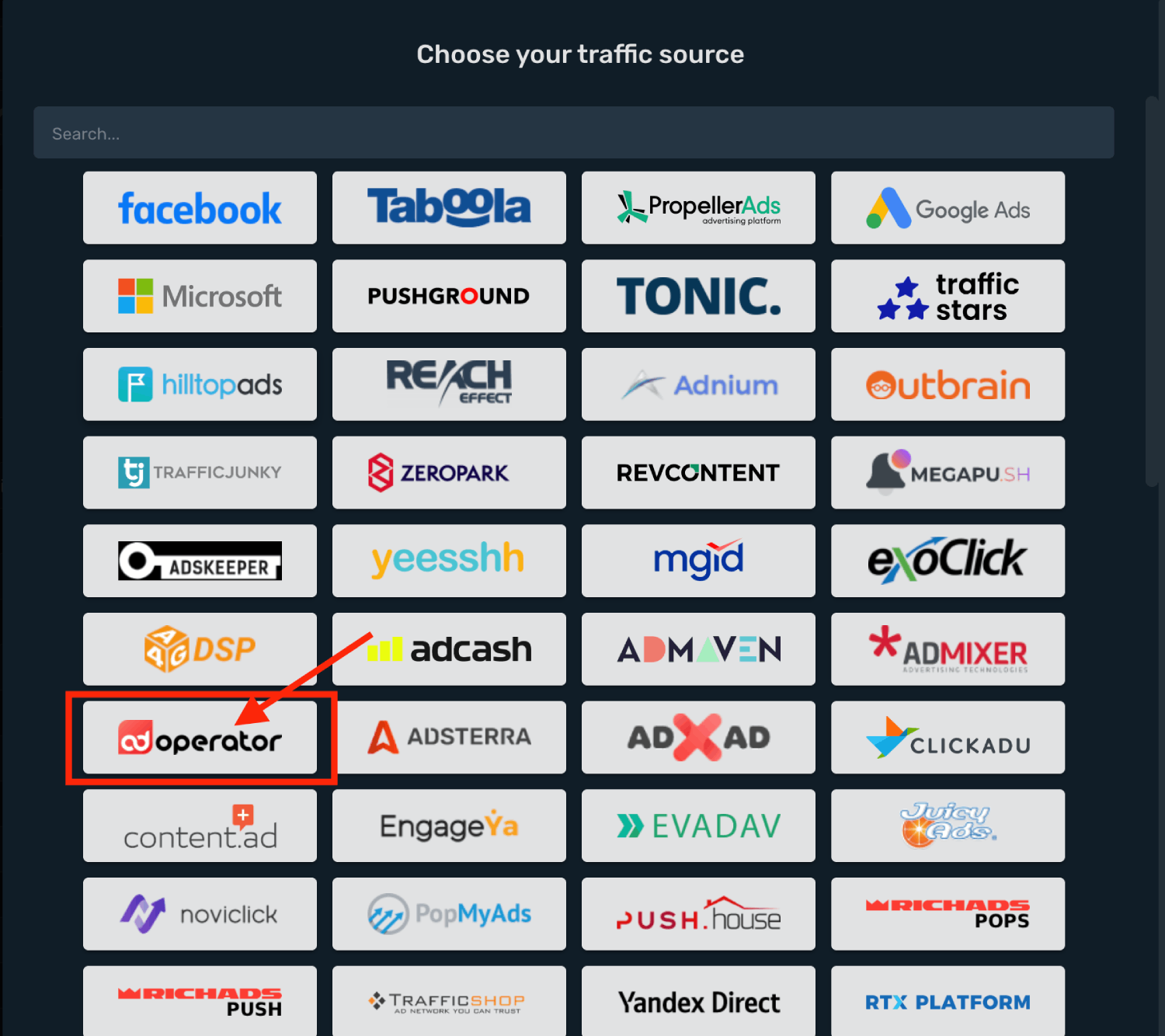 Choose AdOperator on the list