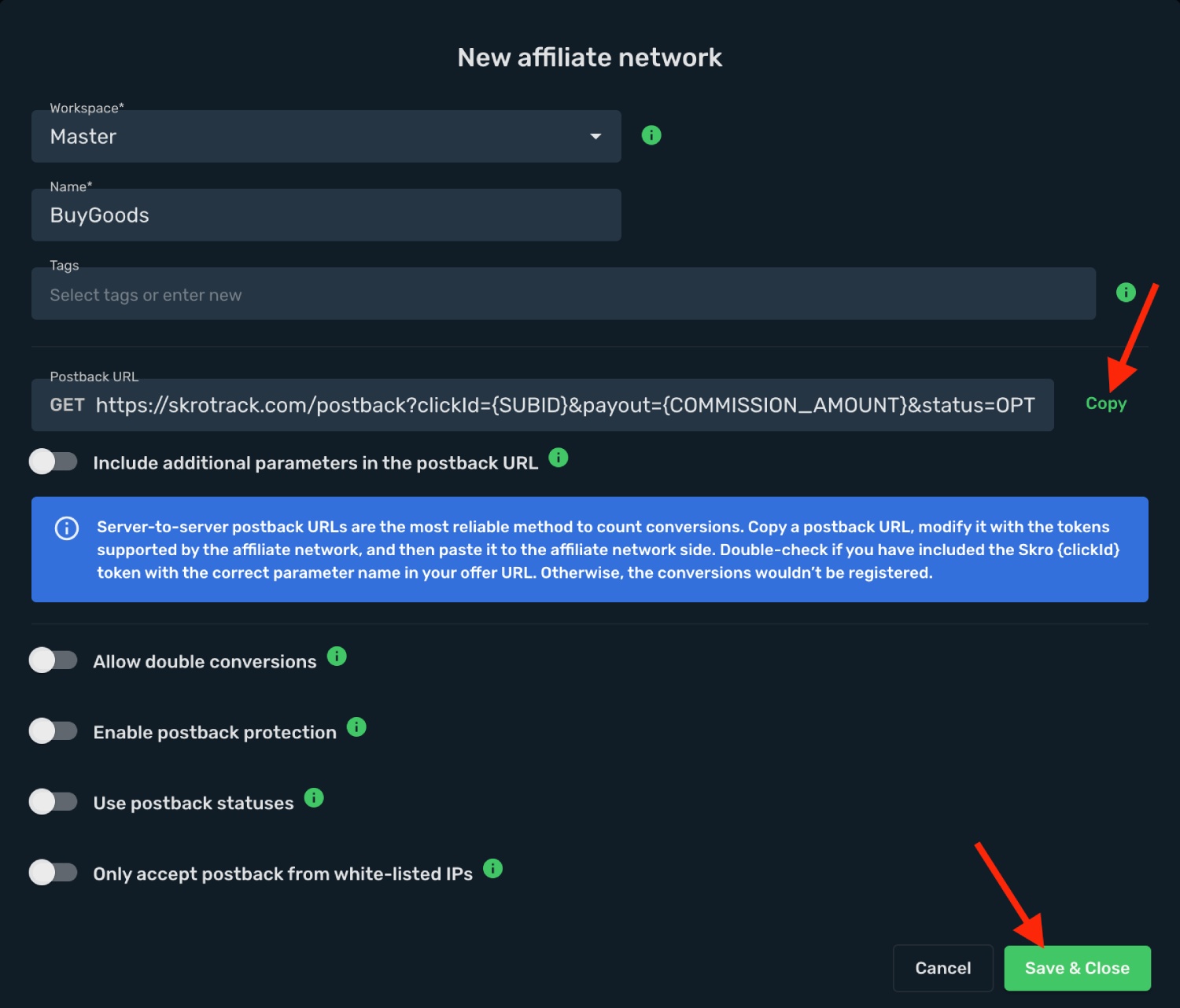 Add affiliate network