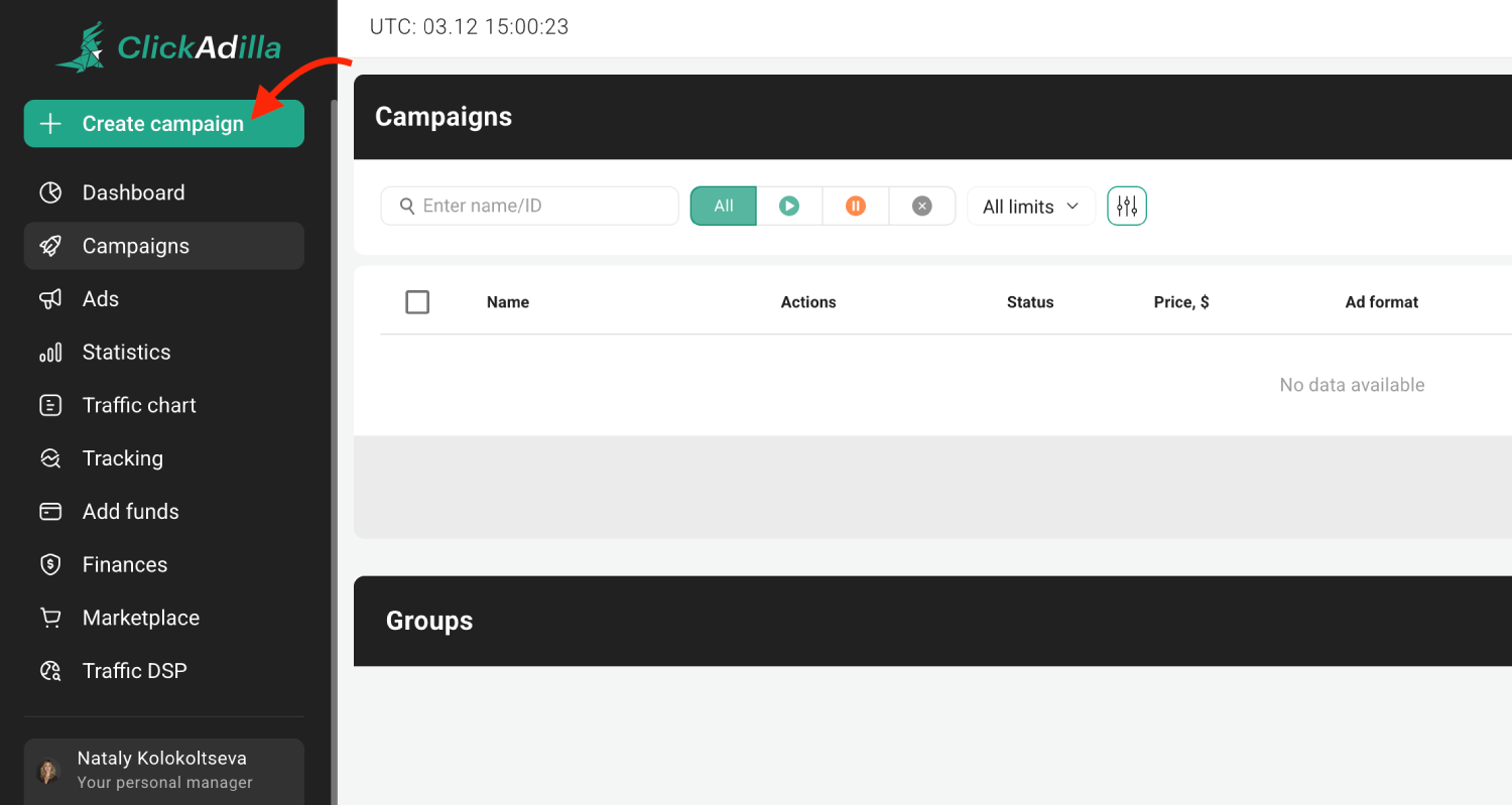 Step 2. Create a campaign on ClickAdilla.