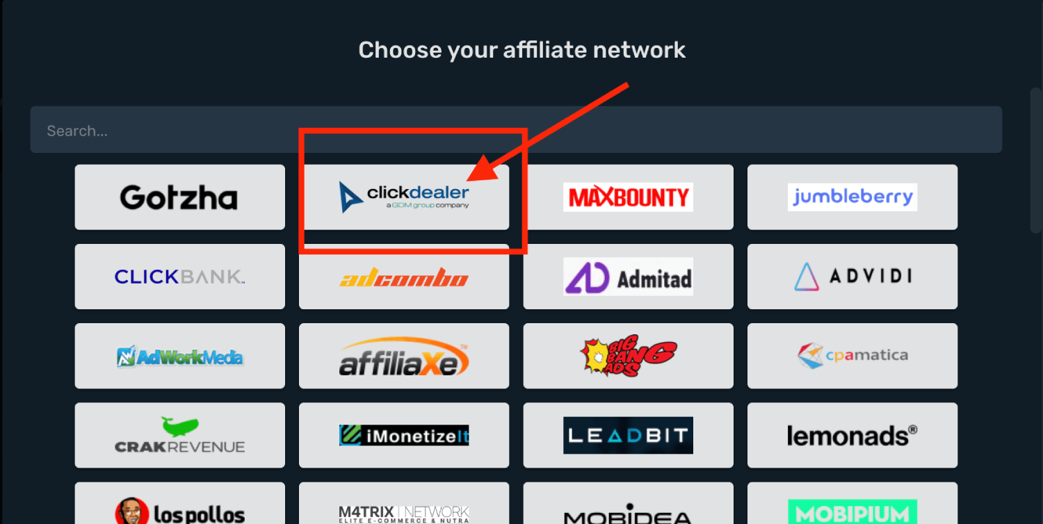 Choose Clickdealer prefilled template