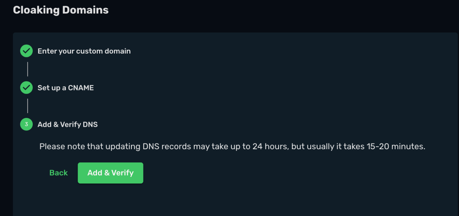 Verify the custom cloaking domain in Skro