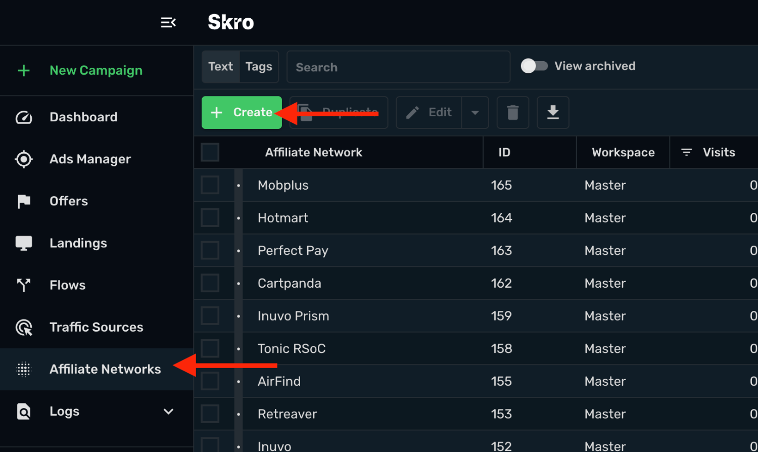Add affiliate network