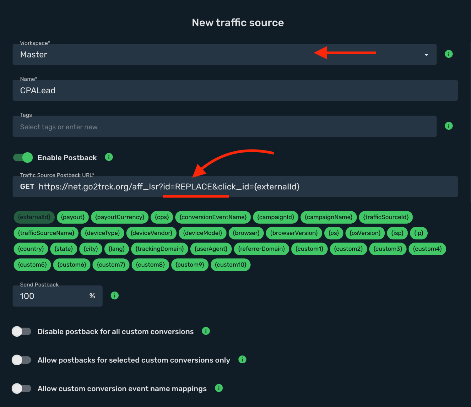 Set CPALead postback URL