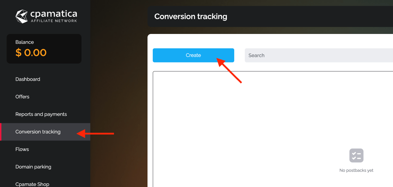 Add Cpamatica postback URL 1