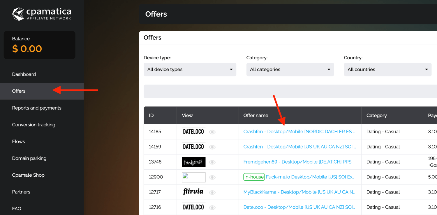 Get Cpamatica Offer URL link 1