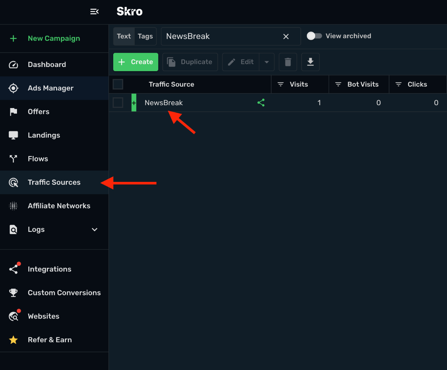 Edit a traffic source