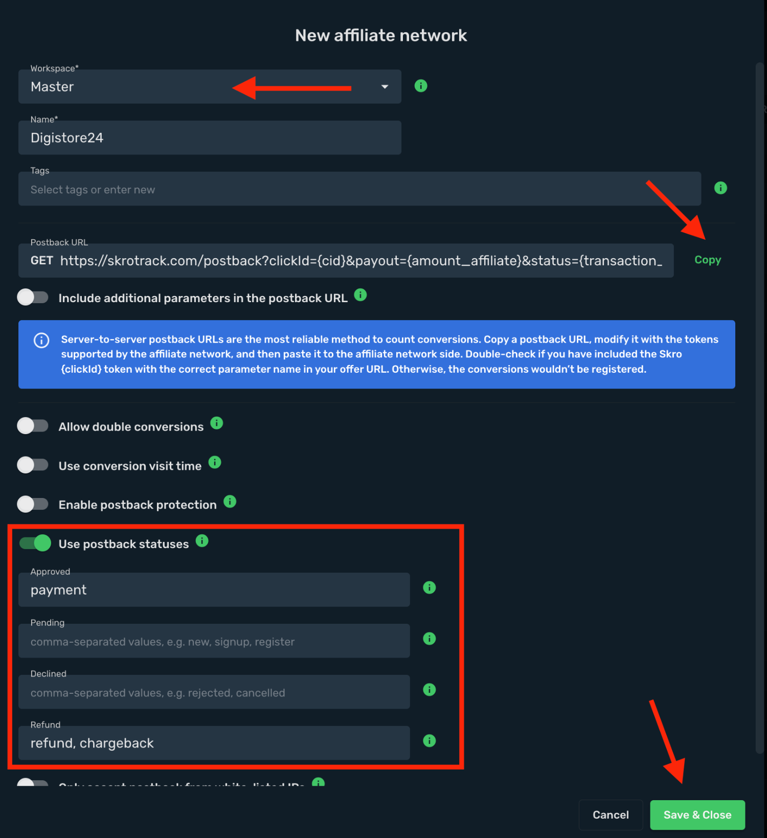 Save Digistore24 as affiliate network