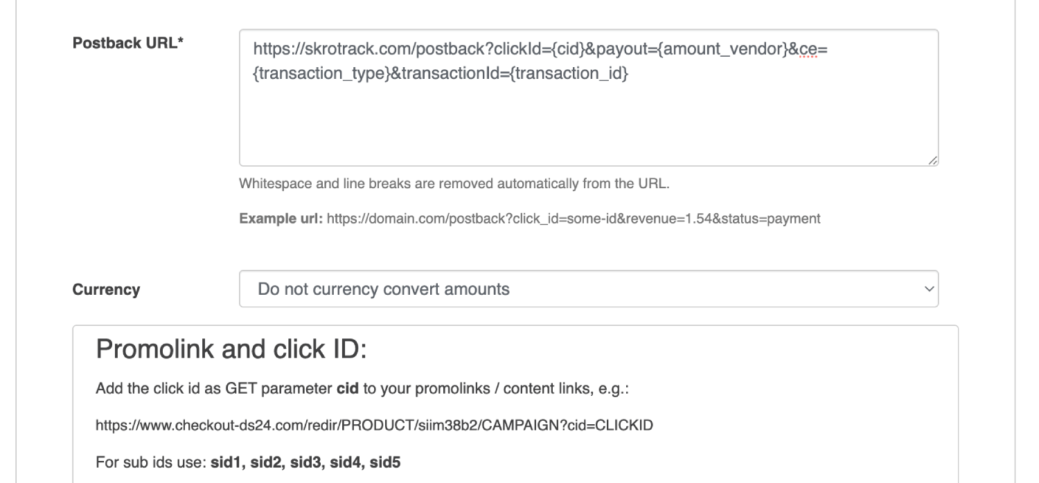 Add Digistore24 postback URL 3