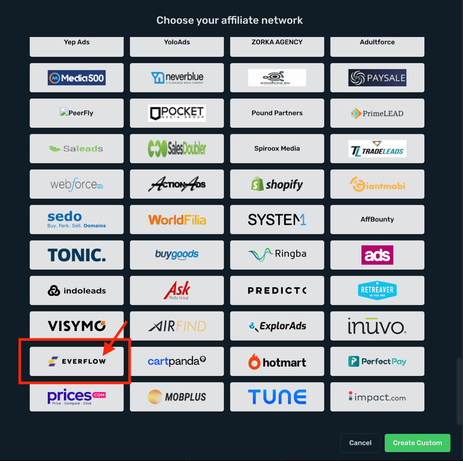 Choose Everflow prefilled template