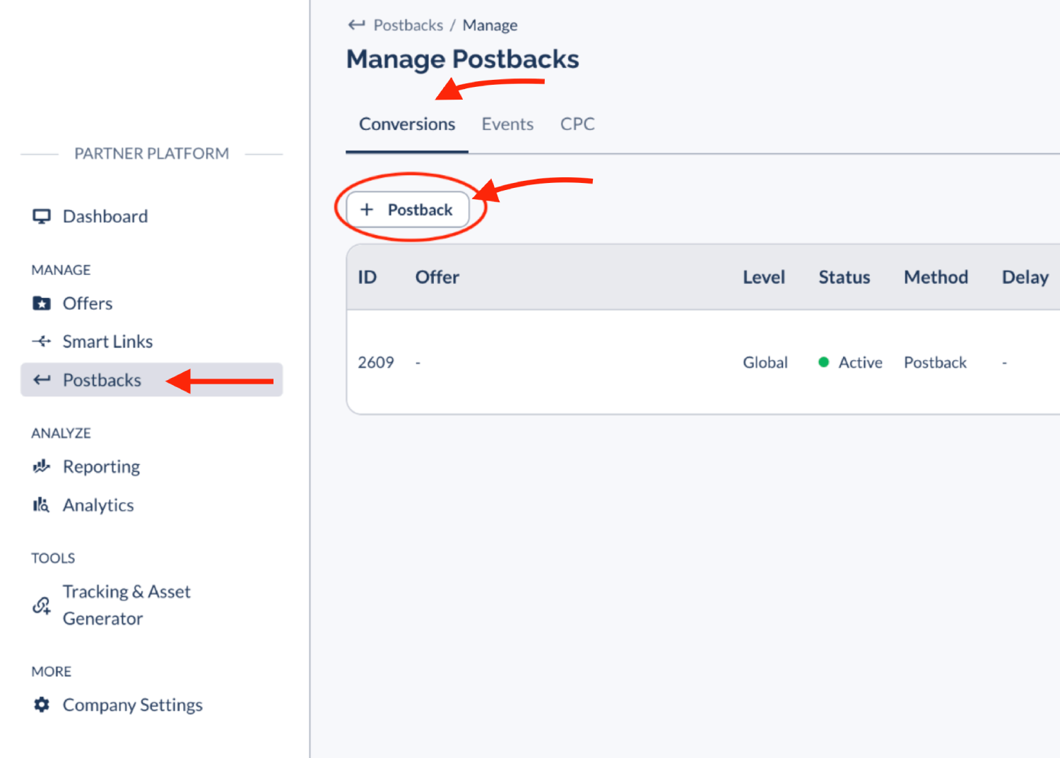 Add Everflow postback URL 1