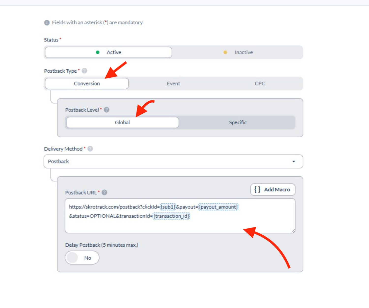 Add Everflow postback URL 3