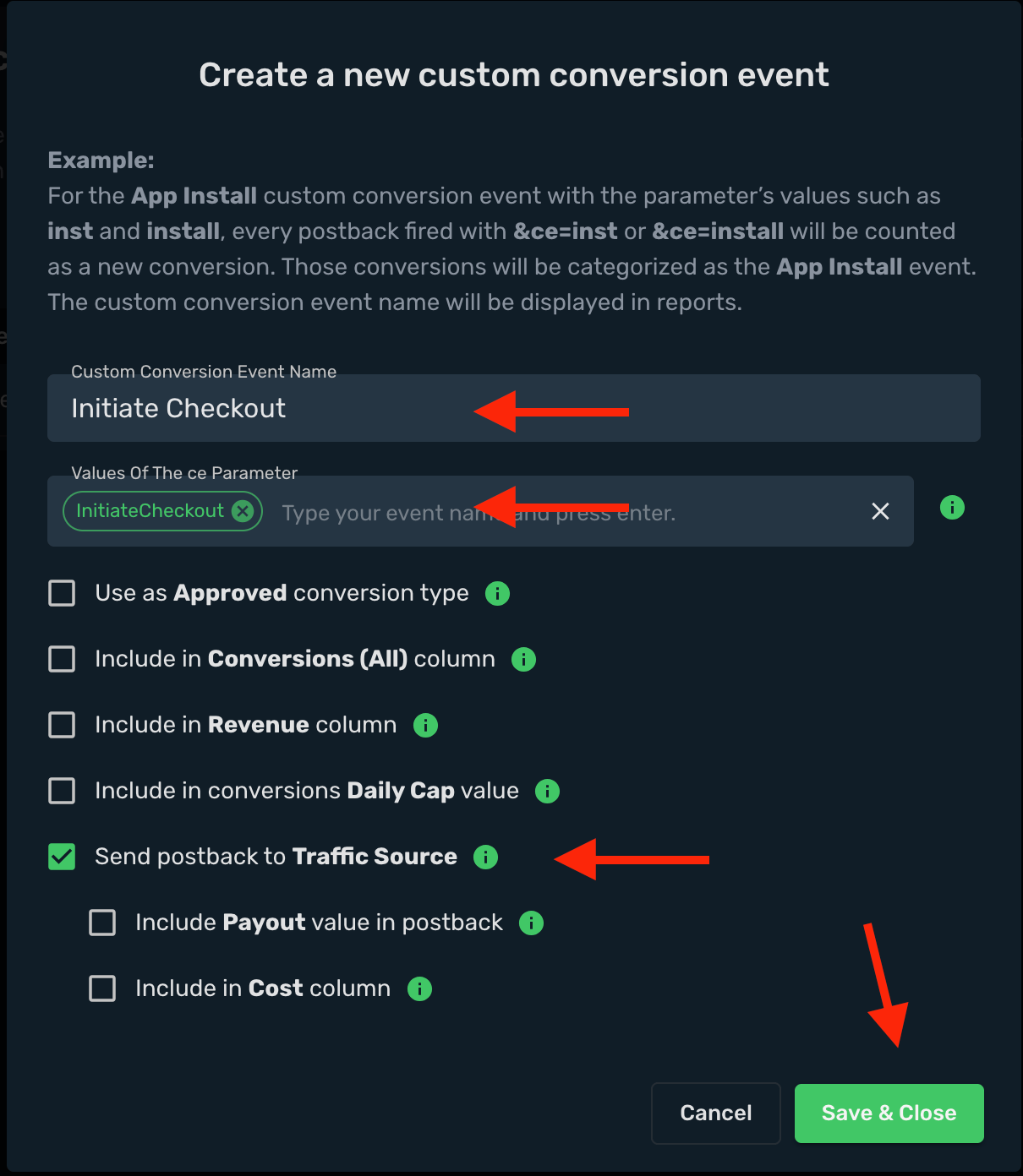 Add Everflow initite checkout postback URL 1