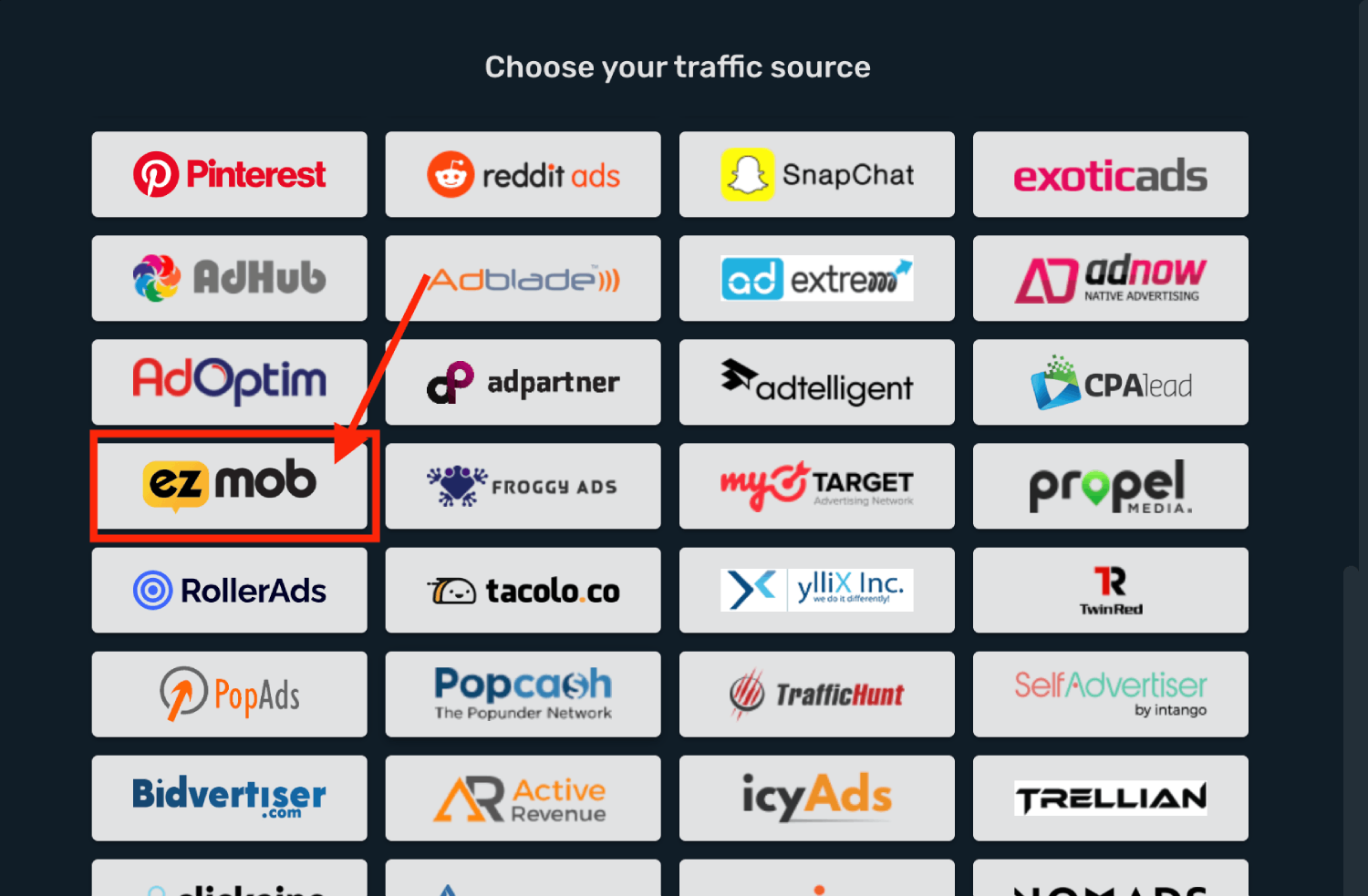 Choose EzMob on the list