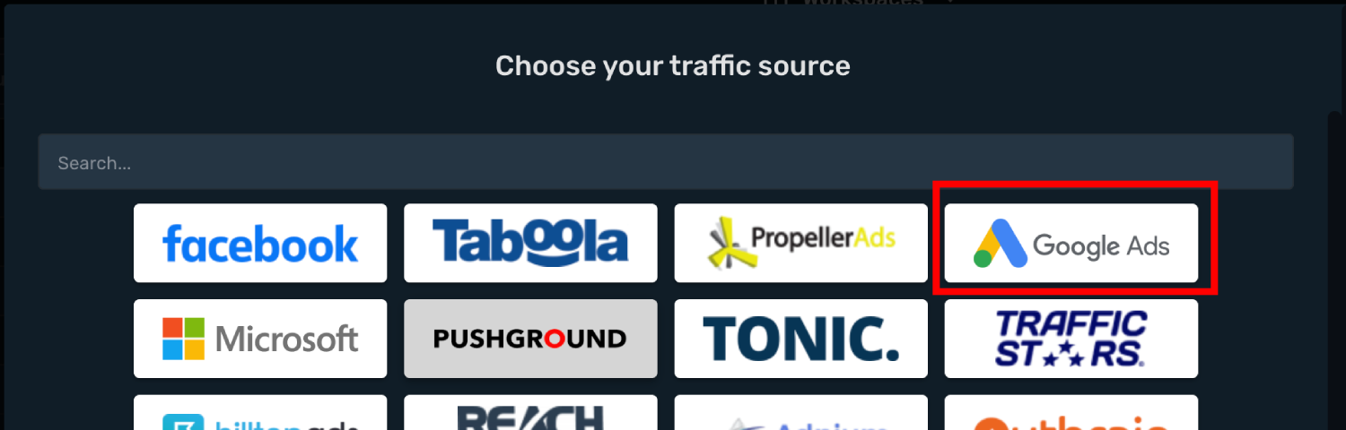Setup Google Ads traffic source step 2