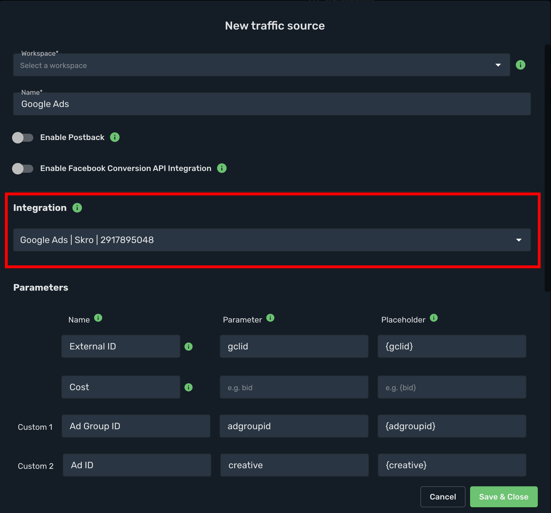 Setup Google Ads traffic source step 4