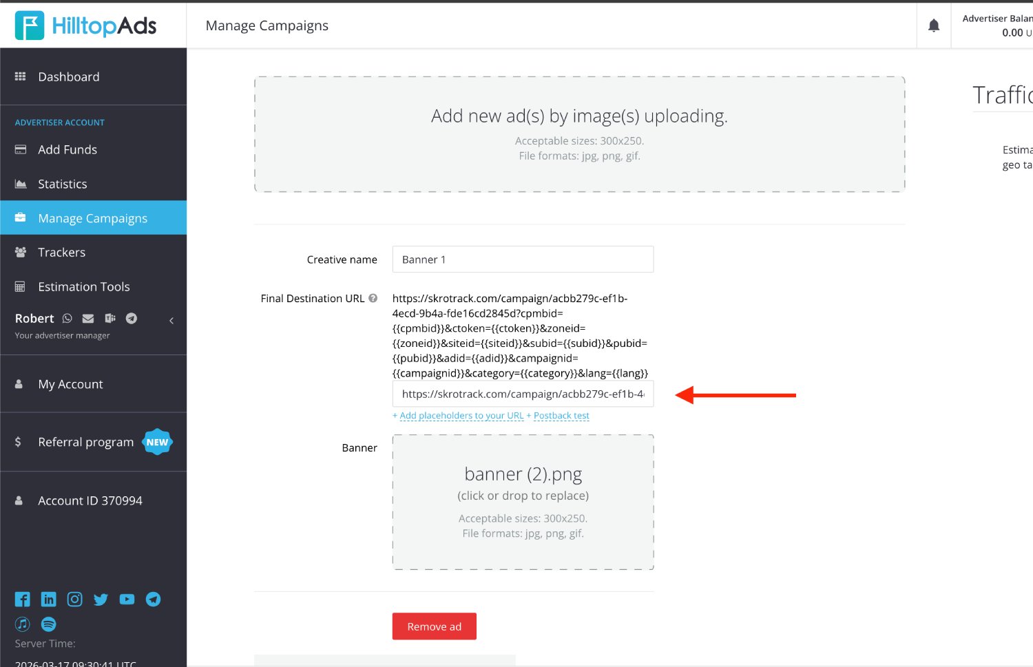 Step 3. Create a campaign in HilltopAds 2