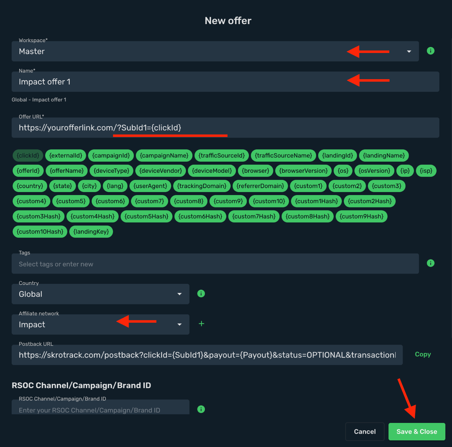 Add Impact offer to Skro ad tracker
