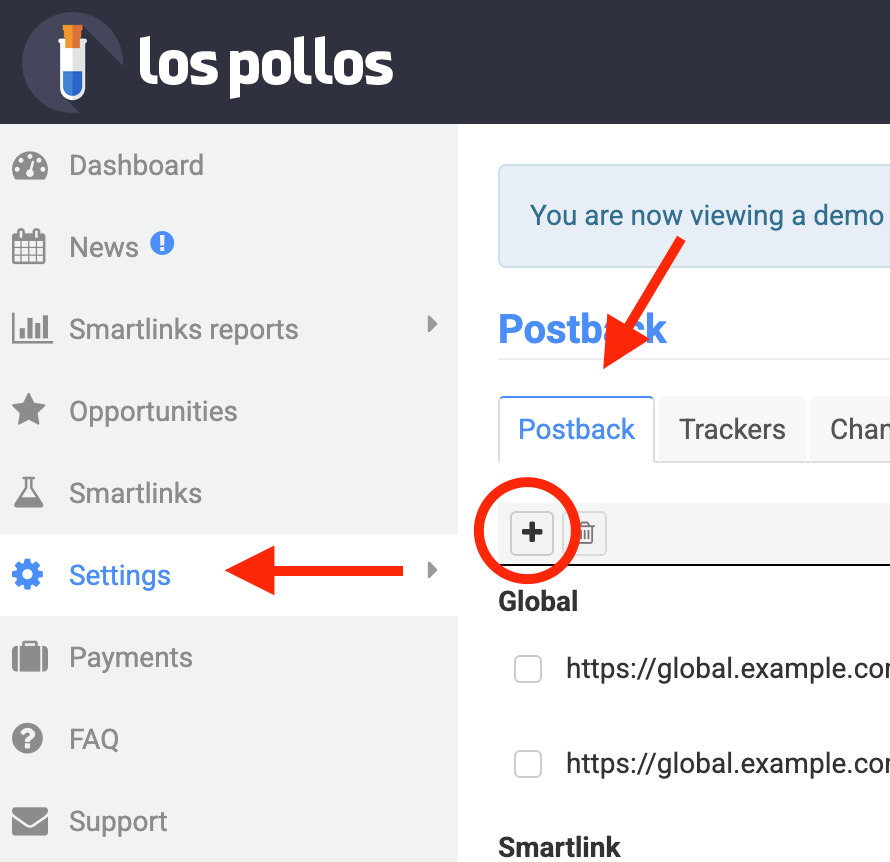Add LosPollos postback URL 1