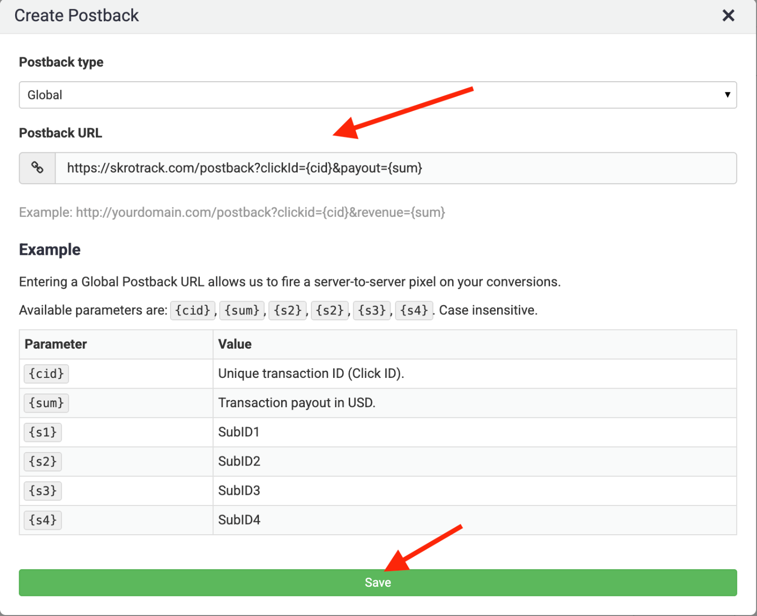 Add LosPollos postback URL 2