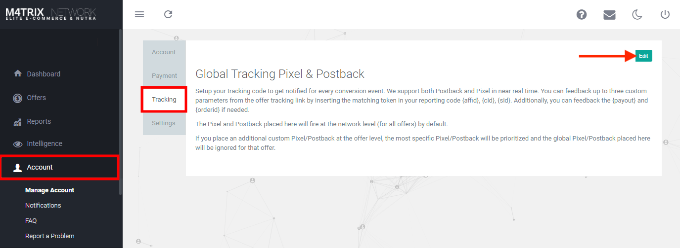 Add M4trix Network postback URL 1