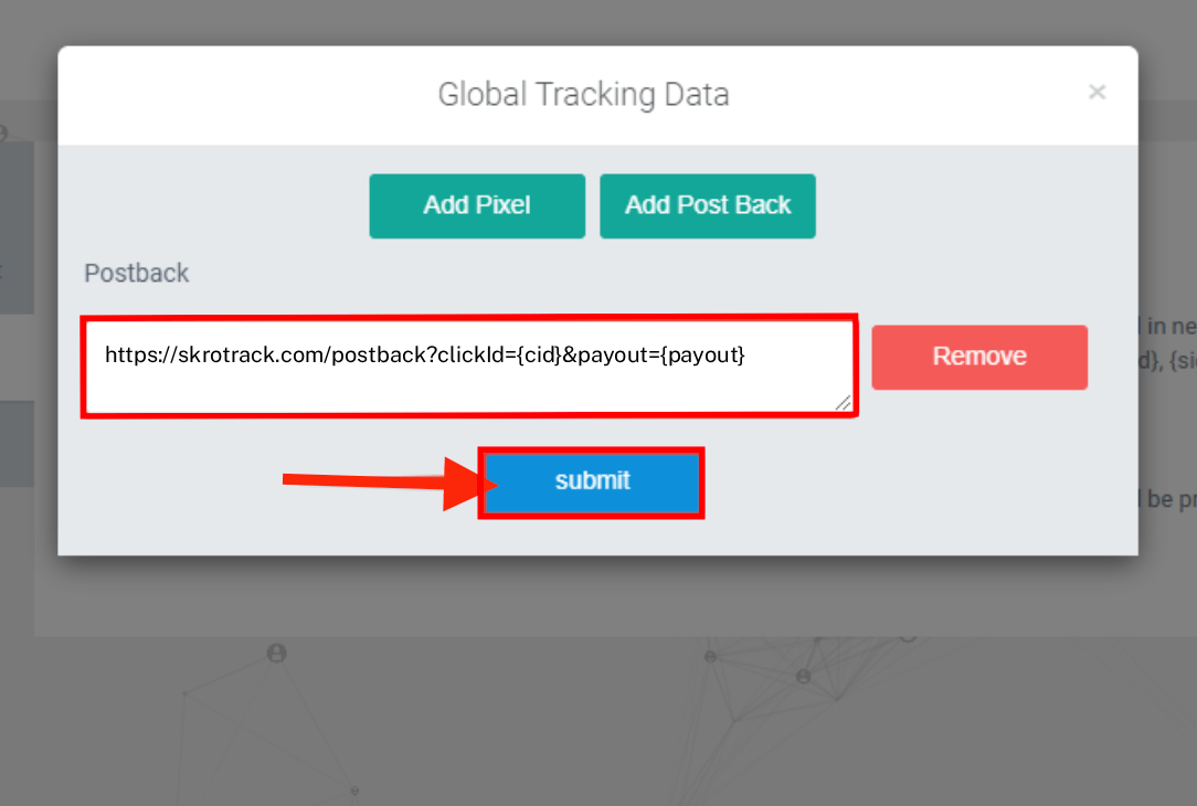Add M4trix Network postback URL 3