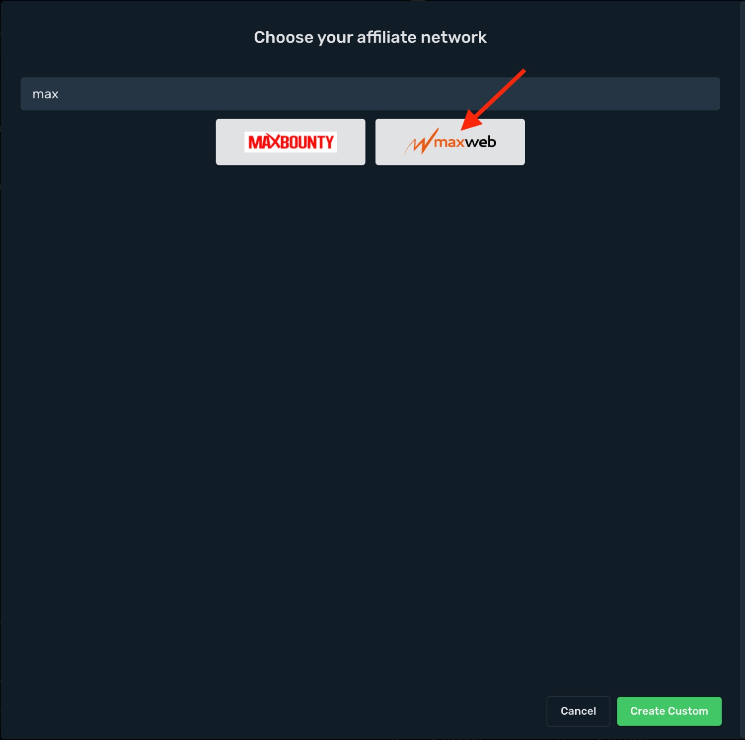 Choose MaxWeb prefilled template