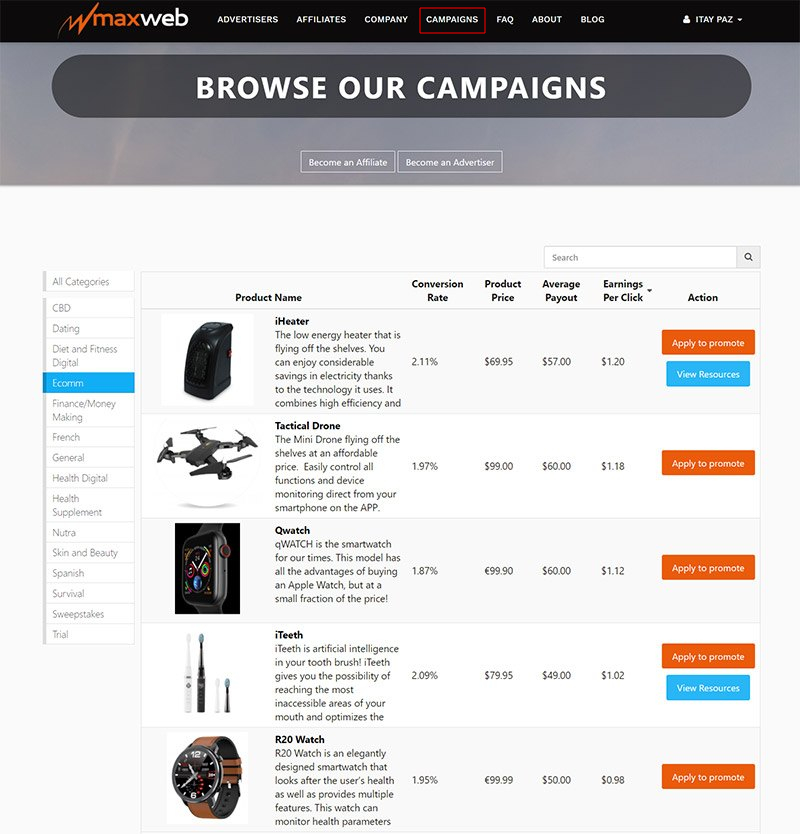 View MaxWeb campaigns