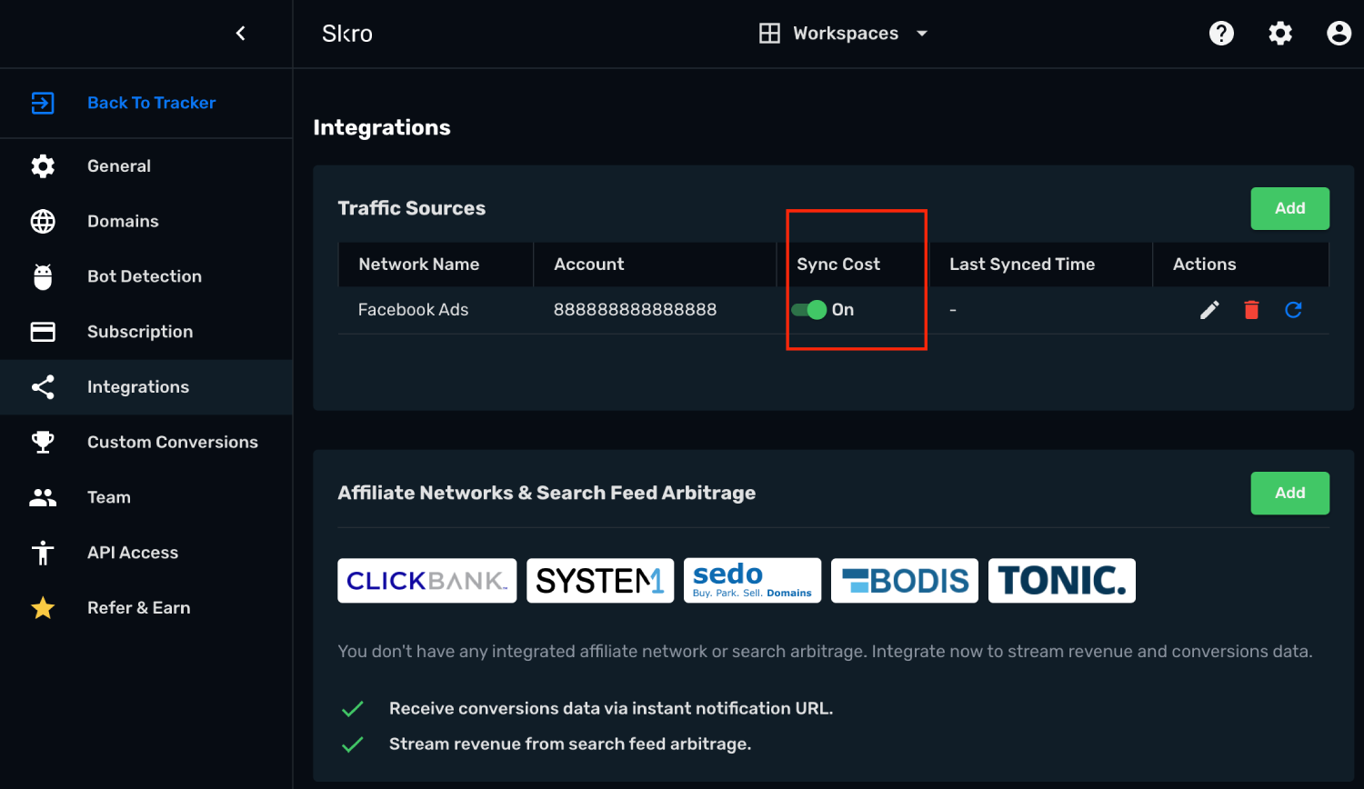 Saved Meta integration and synchronization controls