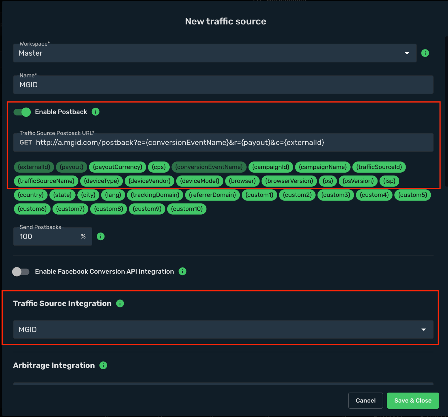 Setup MGID traffic source step 4
